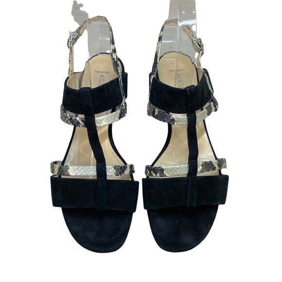 🔵Aquatalia Black Suede & Snakeskin Embossed Leather Wedge Sandals 7.5 - Picture 1 of 9